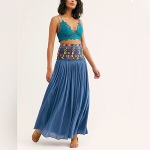 Free People El Paso Blue Embroidered High Waist Convertible Maxi Skirt Dress M